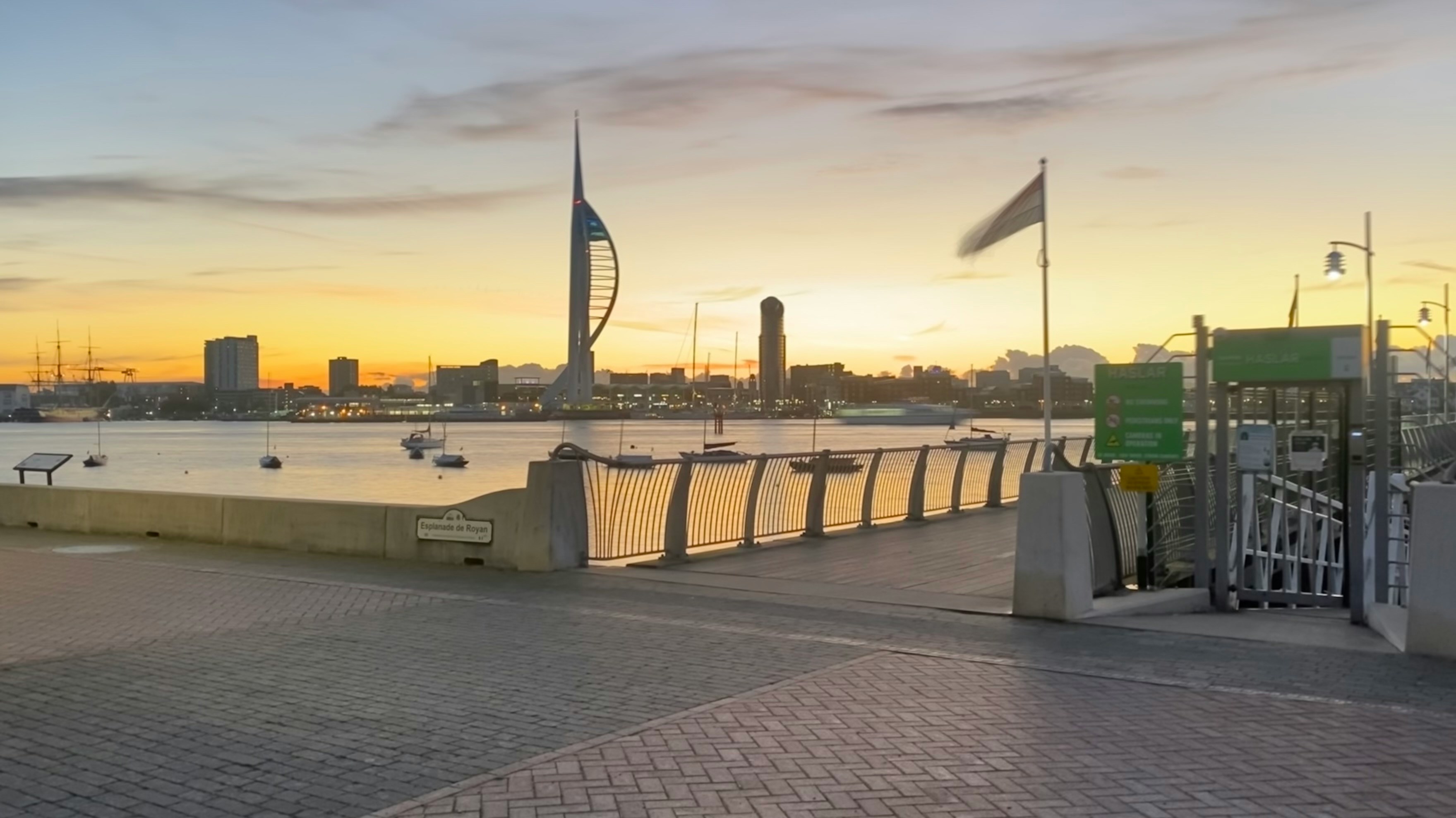 Gosport waterfront at sunset looking across Portsmouth Harbour